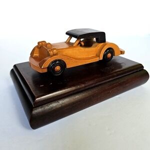 VTG Mens Valet Wood Desk Jewelry Organizer w/Attached Wooden Antique‎ Car 1645